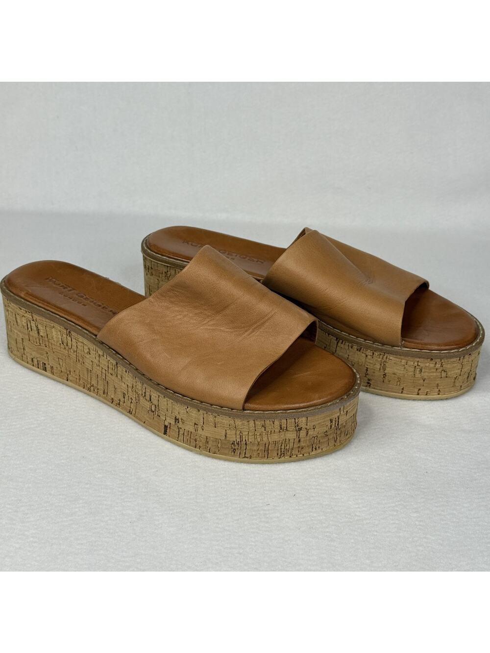 Kurt Geiger Tan Leather Cork Platform Slide Sandals